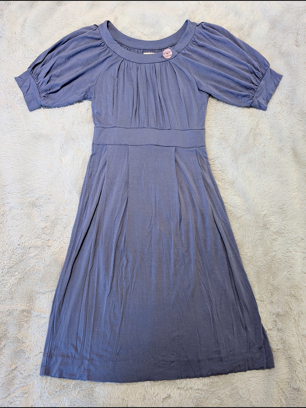 Anthropologie Ric Rac Dusty Blue Stretch Blouson Sleeve Midi Dress Size S